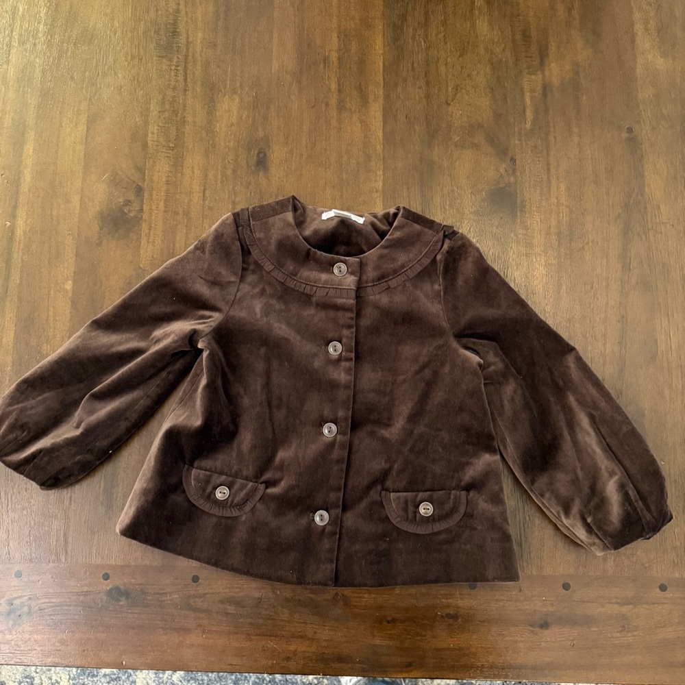 Janie and Jack Brown Velvet Button Front Jacket Girls Size 2T-3T 2008 Vintage